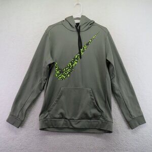 Nike‎ Hoodie Mens Size Large Therma Fit  Olive Green Neon Swoosh Logo Graphic